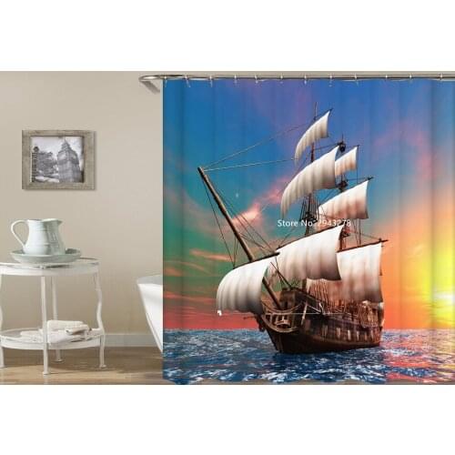 Bestable Nature Beautiful Landscape Pattern Waterproof and Mildewproof Washable Shower Curtain with Hook Bathroom Decoration