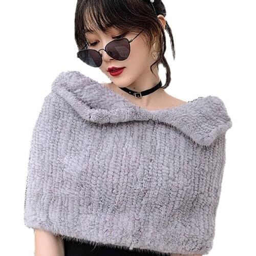 Women Real Mink Fur Cape Winter Warm Scarf High Elastic Shawl Wraps For Lady Double Sides Tight Weave Neckerchief Fluffy Soft