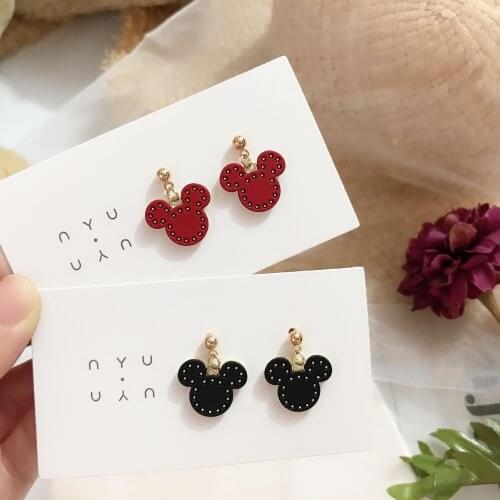 Cartoon Stud Earrings Cute Anime Black Red White Mouse Anime Jewelry For Women Party 2021 New Charm Accessories Wholesale