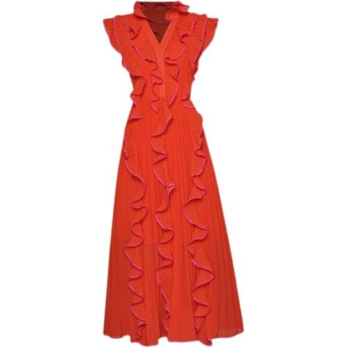 DIDACHARM Long Dress Designer Spring Summer New High Quality Pleated Ruffles Elegant Chic Party Casual Fashion WomenS Dresses