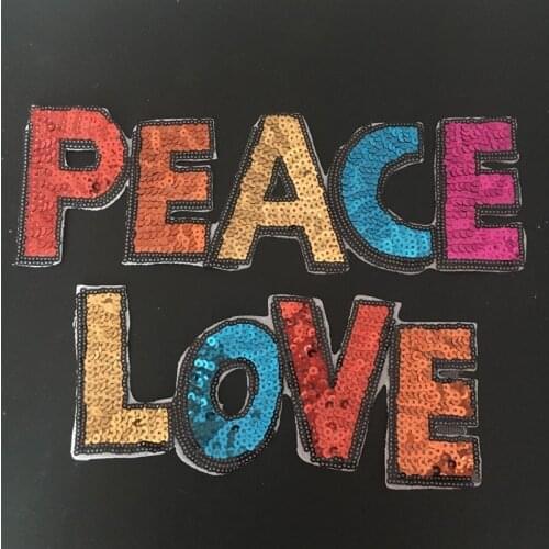 1 Set Colorful PEACE LOVE Seuined Iron On Patches for Clothes Bags DIY Garment Accessories Large Letters Sequins Patch Sewing