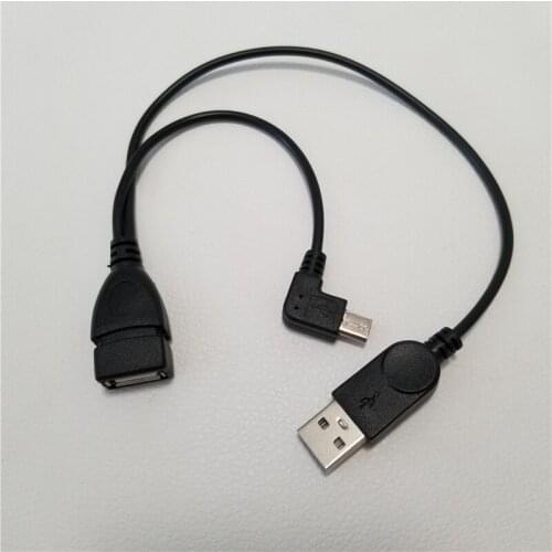 10pcs/lot 90 Degree Right Angled Micro USB Male Host OTG Cable W/ Power Cable for Tablet Cellphone and External Hard Drive