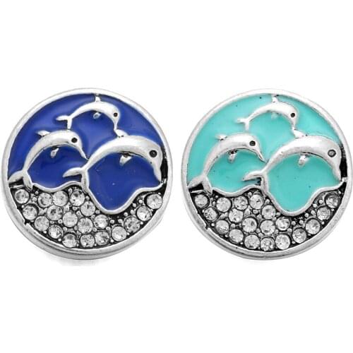 10pcs/lot Snap Jewelry Dolphin Rhinestone 18mm Snap Buttons Vintage Metal Snap press buttons fit Snap Bracelet For Women Men