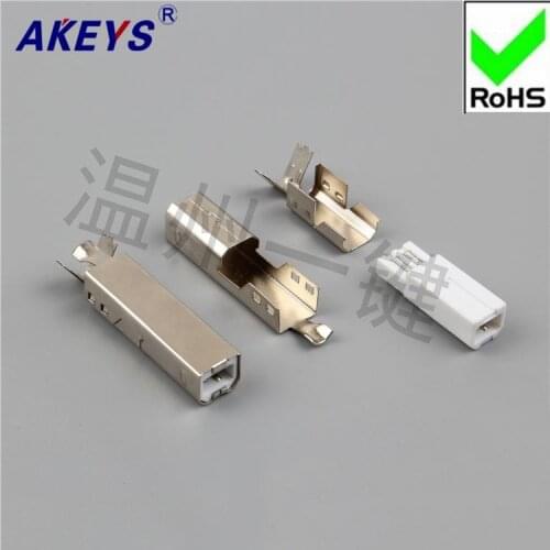 10PCS Common head square socket plug welding line type three piece sleeve corresponding to B parent printer plug USB-B-01G