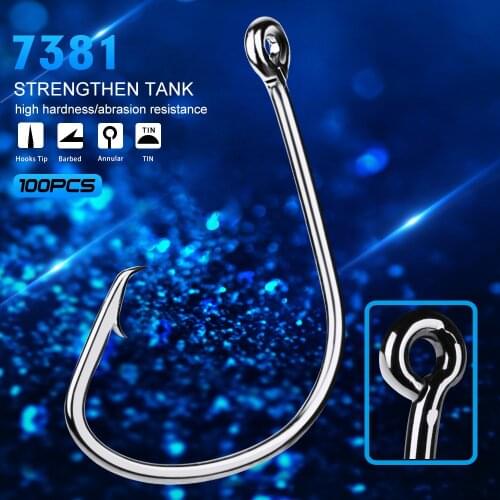 100pcs/pack stainless steel tuna jig octopus hook fishing hook large game powerful saltwater shark circle jig bait hook