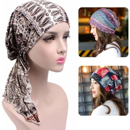 2020 Fashion Print Woman Turban Hat Soft Elastic Colorful Female Lady Head Wrap Cap Spring Autumn Hat Bonnet Beanie Skullies