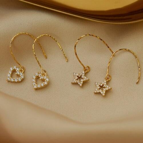 2021 New 925 Sterling Silver Korean Crystal Heart Star Charm Stud Earring For Women Girls Jewelry Pendientes Accessories eh1044