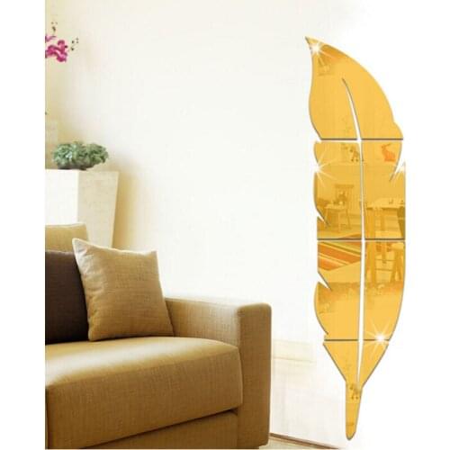 DIY 3D Wall Sticker Feather Shape Acrylic Mirror Stcikers Modern Design Wallpaper Waterproof Art Wall Decals Home Decoration Hot