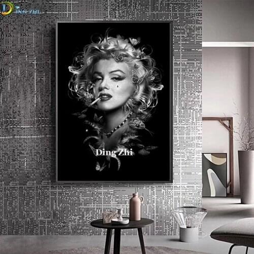 5D Black And White Marilyn Smoking Portrait Poster Full Drill Diamond Painting Embroidery Mosaic Rhinestone Cross Stitch Decor