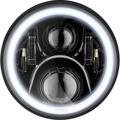 7 Inch Round LED Projection Headlight for Harley with Turn Signal and DRL Halo Ring Compatible with Softail FatBoy