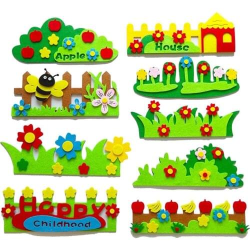 9 Sets Kids DIY Felt Garden Fence Craft Wall Stickers Kindergarten Home Decoration Handmade Art Creativity Devoloping Toys