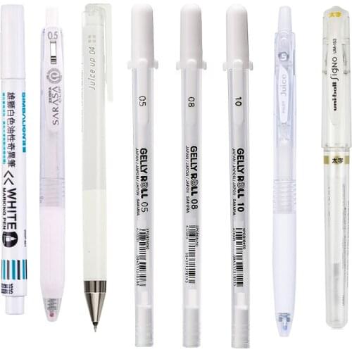 White Gel Pen Compare! Pilot Juice/Juice Up/Zebra JJ15/UM 153 Sakura Highlighter for Manga Design Watercolor DIY Card