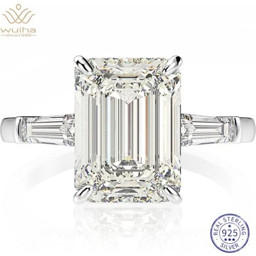 Wuiha 925 Sterling Silver Emerald Cut Created Moissanite Gemstone Wedding Engagement Diamonds Ring Fine Jewelry Wholesale