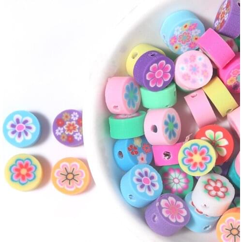 40pcs 9mm Round Flower Polymer Clay Beads Spacer Loose Beads for Jewelry Making DIY Handmade Charm Bracelet Necklace Accessories