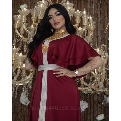 Eid Mubarak Muslim Fashion Abaya Dress for Women Dubai Turkey Ruffle Sleeve Kaftan Hijab Indian Dress Islamic Femme Vestidos