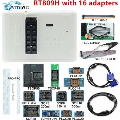 Hot sale RT809H EMMC-Nand FLASH Programmer +16 Adapters +TSOP56 TSOP48 SOP8 TSOP28 Adapter+ SOP8 Test Clip WITH CABELS EMMC-Nand