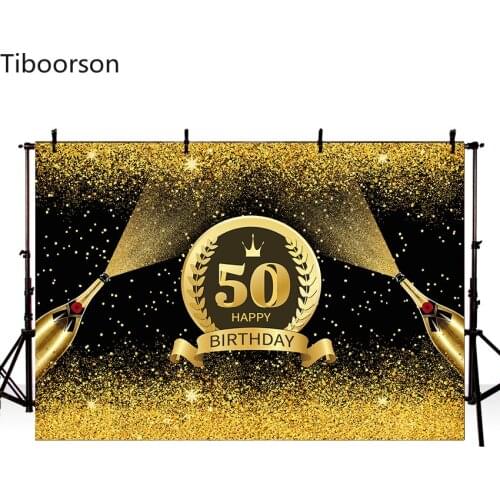Happy 50th Birthday Party Backdrop Gold Dots Banner Party Poster Vinyl Decoration anniversaire fille Birthday Background