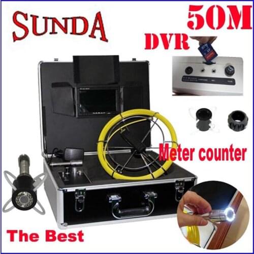 50meter pipe inspection camra system with meter counter DVR video recording 23mm camera head 7inch monitor drain sewer pipe cam