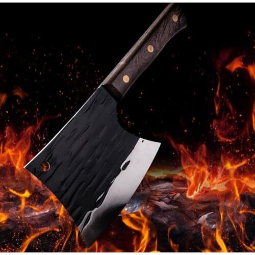 Forged Chop Bone Kitchenn Knife Hammer Camping Survival Axe 5cr15mov Stainless steel butchers knife ebony handle Knife Cover