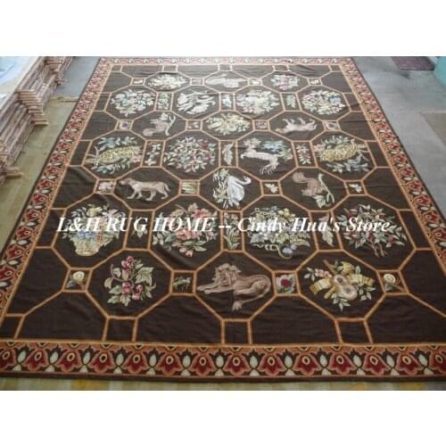 Free shipping 10K 12'X15' needlepoint rugs, 100% New Zealand handmade wool rugs