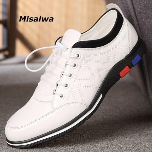 Misalwa Growth Increases Elevator 5CM Men Sneaker Spring Fall Casual Leather Mocassins Flat / Insert Plus Sole White Men Loafers