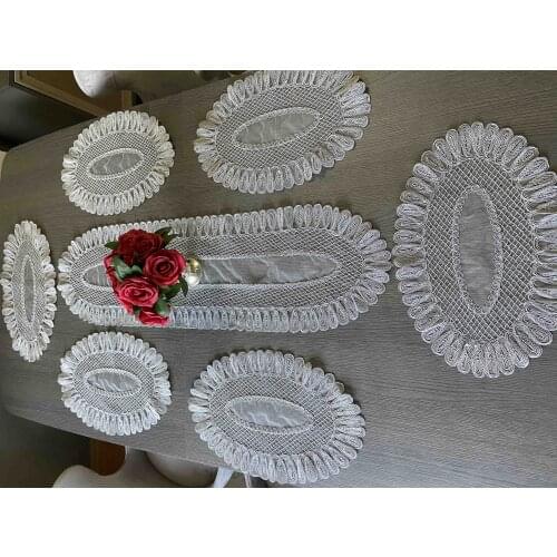 Table Runner Lace Tablecloth And Placemat Topper Fireplace Table Decoration For Home Decor 7 Pieces for 6 People table cover set