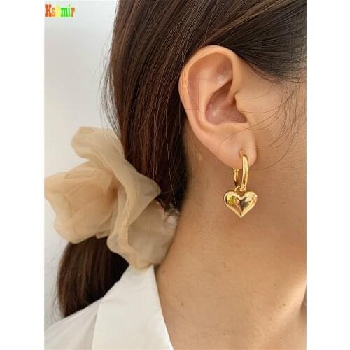 Kshmir S925 Metallic Gold Heart Earring Female Heart-shaped Stud Metallic Earring 2020 New Fashion earrings C-shaped earrings