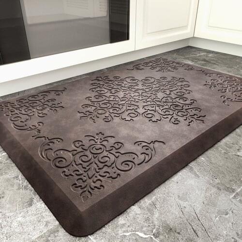 Kitchen Carpet Waterproof Oilproof PU Leather Kitchen Mat Non Slip Rug Floor Mat for Living Room Bedroom Doormat Home Grey Black