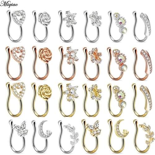 Miqiao 1 Pair Piercing Nose Ring Ear Nose Hoops Rose Gold Steel Gold Color Nostril Body Jewelry 9pcs/set