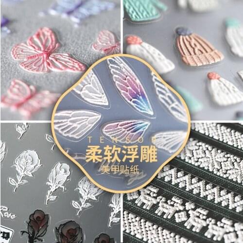 New Rose Butterfly Nail Art 3D Sweater Sticker 5D Three-dimensional Embossed Nail Sticker Art Decoration AE046