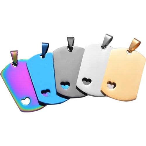 Wholesale Rectangle Stainless Steel Army ID Blank Dog Tags Heart Tag Pendant Necklace Jewelry 5 Colors 24*40mm Hypollergenic