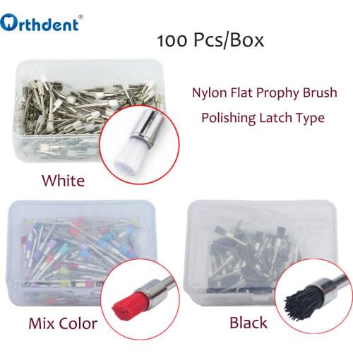 100 pcs dental Nylon Flat prophy brush polishing latch type black/white/mixed colors dental brush