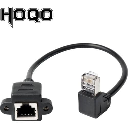 Down Angle 90 degree Rj45 Male to Female Panel mount ethernet Extension Cable LAN UTP Cat5e internet Cord Screw hole