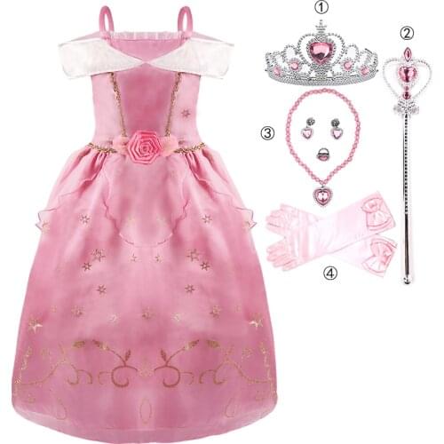 Sleeping Beauty Dress Aurora Cosplay Costume Baby Girl Princess Party Costume Child Makeup Fantasy Evening Dress 2 3 4 5 7 8T