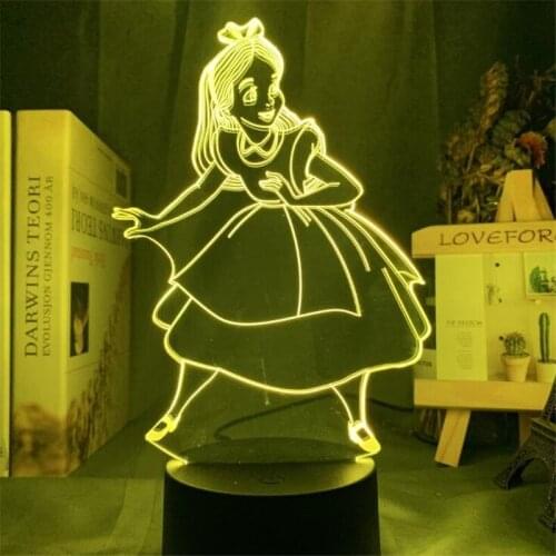 Disney Princess Cinderella 3D Night Light LED Bedroom Decor Lamp Kids Girl Xmas Gift Ariel Belle Jasmine Rapunzel Alice Lampara