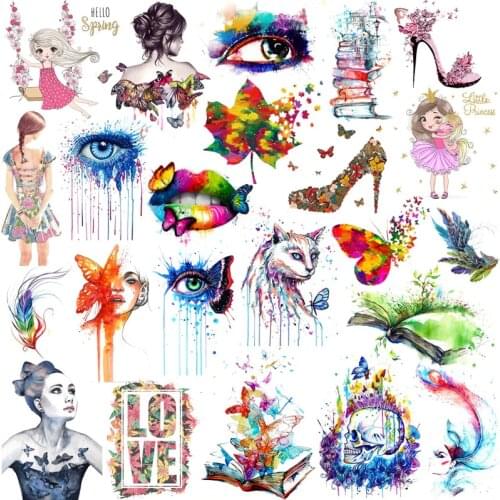 Prajna Flower Butterfly Iron On Heat Transfers Cute Princess Ironing Thermal Stickers On Clothes Applique Fashion Girls T-shirt