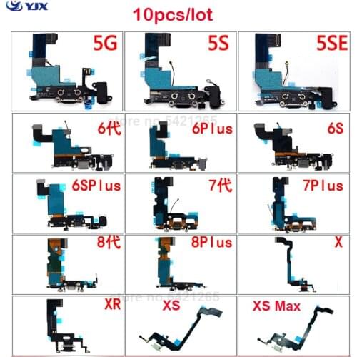 10pcs USB Charging Flex Cable for iPhone X XS Max XR 6 6S 7 8 Plus 5 5S 5C SE Dock Connector Charger Port Mobile Spare Parts