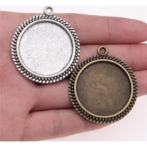 WYSIWYG 3pcs 30mm Inner Size Vintage Antique Silver Color Antique Bronze Color Metal Round Shape Cameo Cabochon Base Setting