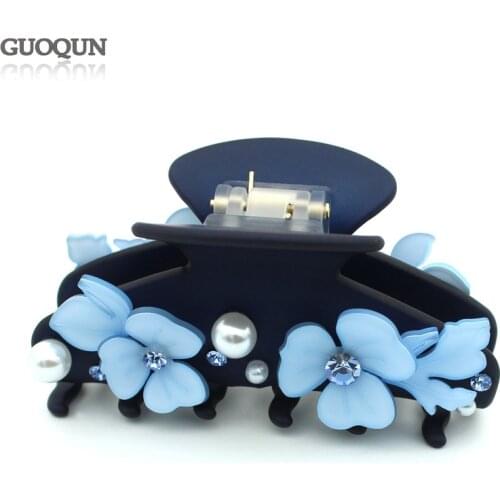 Flower Jaw Hair Claws for Women Girl Fancy Acetate Hair Accessory - Big Pearl Hair Ornament Tiara for Business Travel Dance