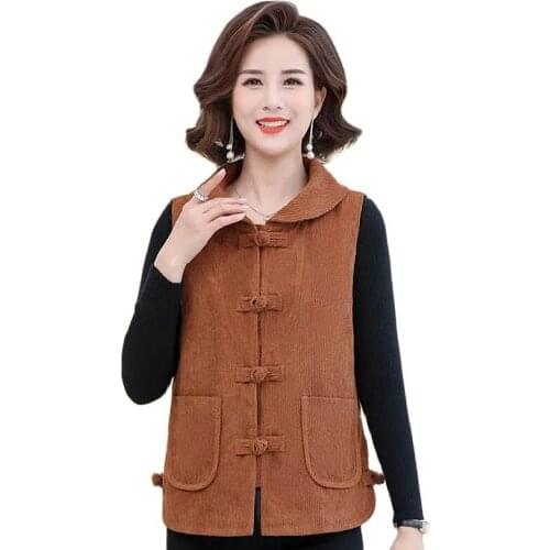 SpringAutumn Women Jacket Corduroy Short Vest Coat Female Middle-Aged Korean Version All-match Waistcoat Ladies Casual VestR1454