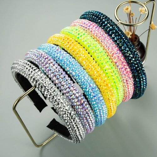 2021 Korean Spring Summer Headband European American Fashion Yellow Solid FabricFull Diamond Toothed Non-slip Hairband