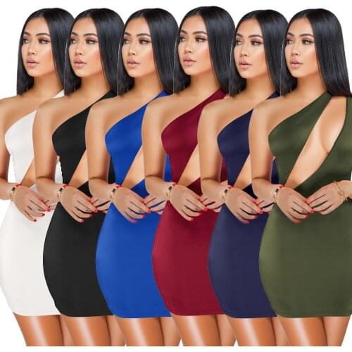 Womens Tube Top Dress Summer Hot Solid Color Spring One-Shoulder Sexy Dress Six Colors