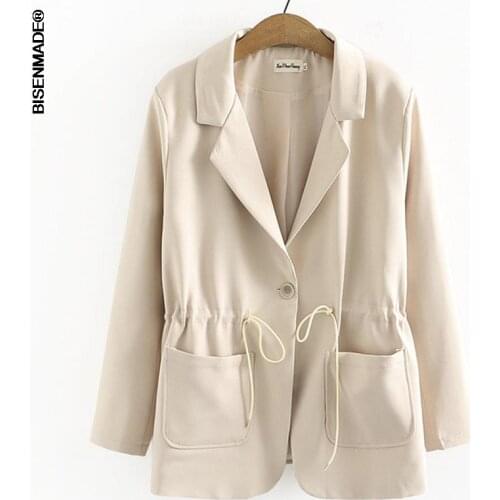 Women Clothing Blazer Plus Size 2021 Autumn New Loose Western Style Drawstring Waist Tailored Suit Jacket