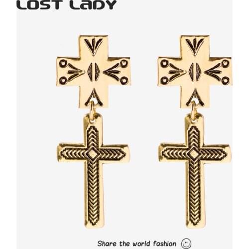 Lost Lady Fashion Cross Pendant Earring For Women Men Punk Hiphop Party Female/Male Goth Hipster Earrings Jewelry Gift