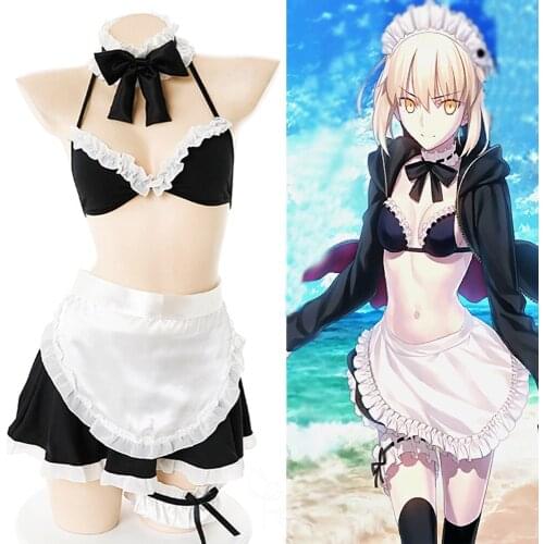 Fate stay night Altria Pendragon Halloween Cosplay Costume Swimsuit Sexy Women Lolita Maid Swimwear Sex Lingerie Bra Skirt Apron