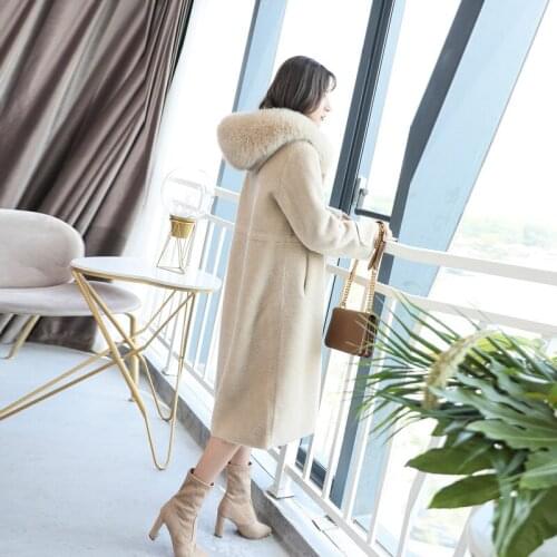 Women Coat Winter Real Clothes Fox Fur Collar Hooded Long Sheep Shearing 200% Wool Jacket 2020 Abrigos Mujer 2904 KJ5922