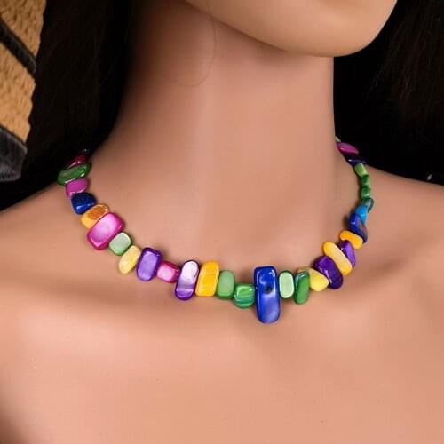 Vintage Ethnic Beads Chain Necklace for Women Multi Color Statement Choker Necklace Bohemian Retro Jewelry for Lady Gift SR1148