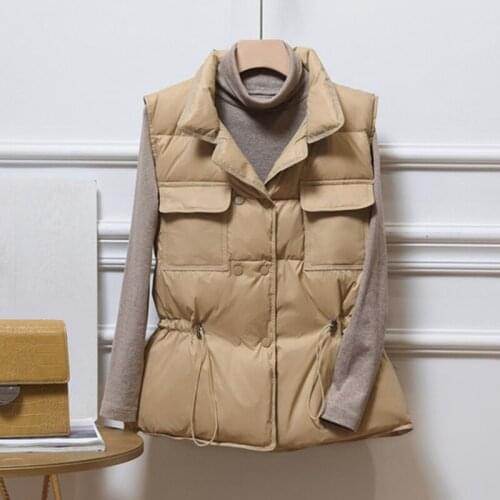 Winter Vest Women Khaki Vests Korean Stand-up Collar Waistcoat Female Fashion Warm Down Vest 2021 New