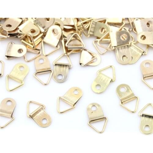 100PCS/Lot Golden Triangle D-Ring Hanging Oil Painting Mirror Picture Frame Hanger Art Work Photo Wall Hook Hooks Hangers