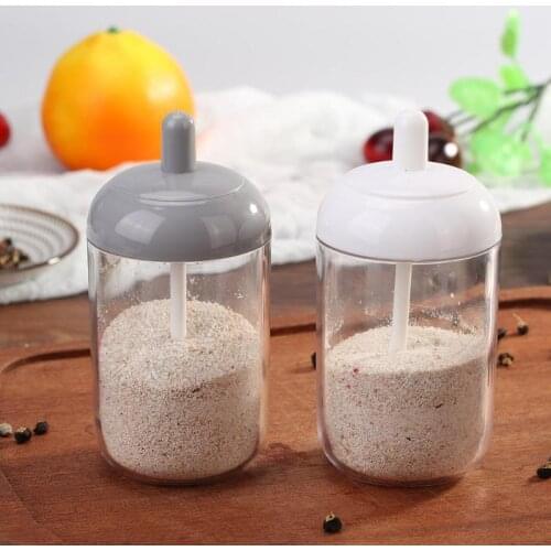 1pc Plastic Seasoning Rack Jar Spice Pots Salt Tins Spice Storage Container Pepper Seasoning Kitchen Jar With Spoon